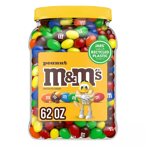 M&M's Bulk Chocolate Candy, Peanut Milk Chocolate, Jar, 62 oz.