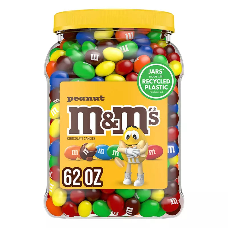 M&M's Bulk Chocolate Candy, Peanut Milk Chocolate, Jar, 62 oz.