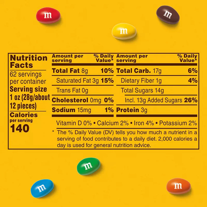 M&M's Bulk Chocolate Candy, Peanut Milk Chocolate, Jar, 62 oz.