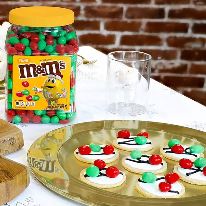 M&M's Holiday Mix Candy Bulk Jar, Peanut Chocolate Candy, 62 oz.