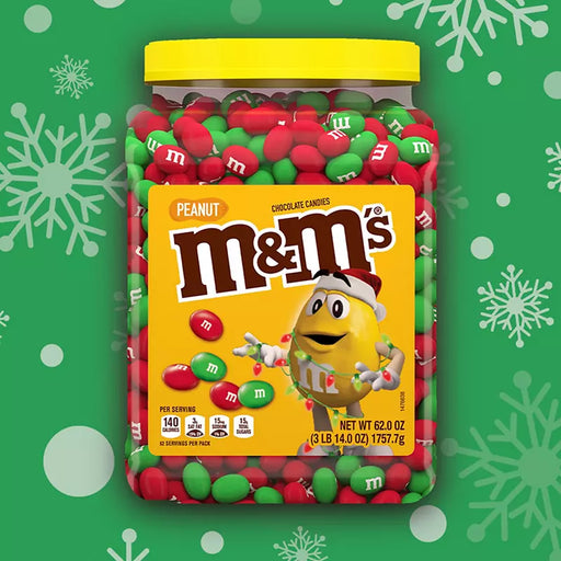 M&M's Holiday Mix Candy Bulk Jar, Peanut Chocolate Candy, 62 oz.