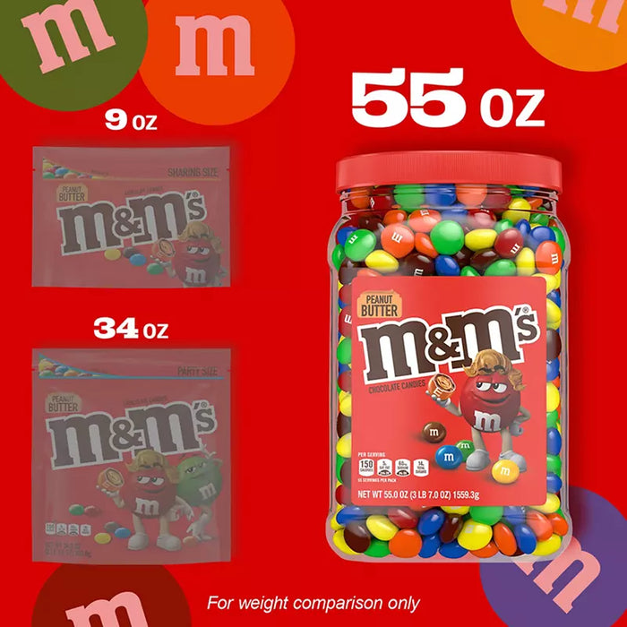 M&M's Bulk Chocolate Candy, Peanut Butter, Jar, 55 oz.