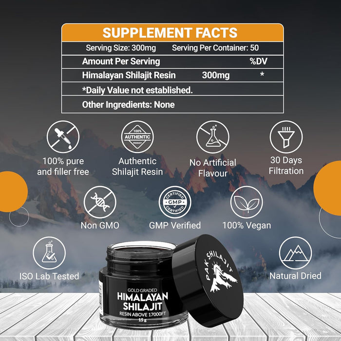 Gold Graded Himalayan Shilajit Resin (15g) – Purified Organic, Rich in Fulvic & Humic Acids, Sourced from 17,000+ FT Altitude
