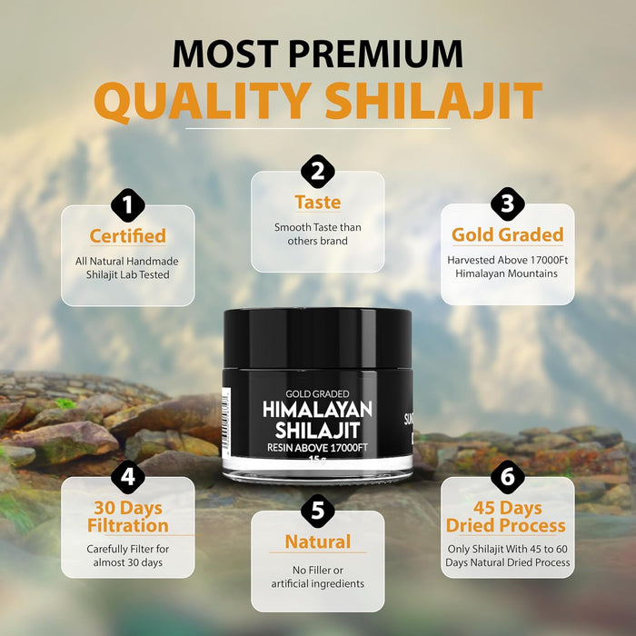 Gold Graded Himalayan Shilajit Resin (15g) – Purified Organic, Rich in Fulvic & Humic Acids, Sourced from 17,000+ FT Altitude